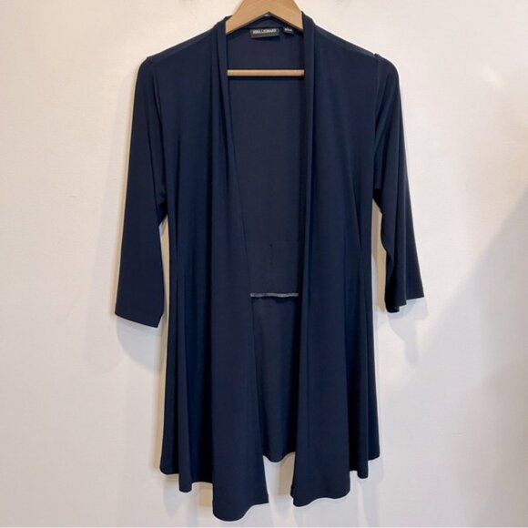 Nina Leonard Wrap Jersey Tie Cardigan Navy Blue - Picture 1 of 6
